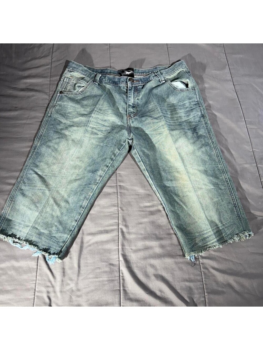 Raw Blue Y2K Embroidered Light Wash Jeans Distressed Hem 38